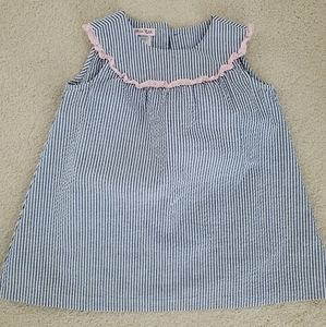 Jessica Ann Girls Blue Seersucker Pink Ruffle Dress Top sz4T